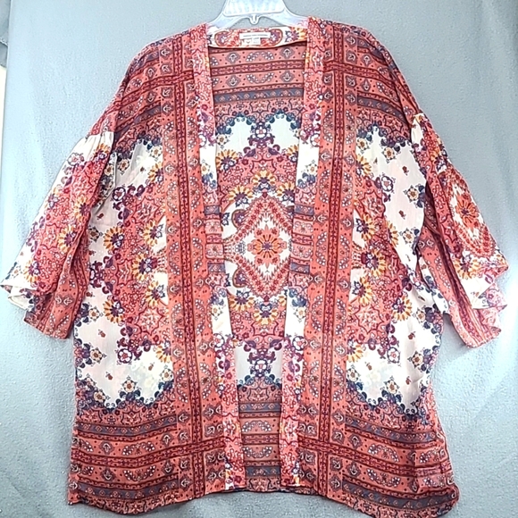 AMERICAN EAGLE OUTFITTERS Women's Orange Sheer Floral Cardigan Kimono - Medium - Picture 1 of 12